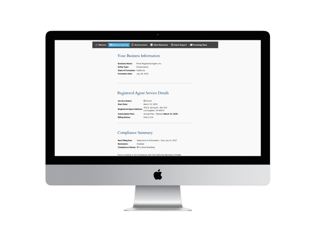 Prime Registered Agent Client Portal
