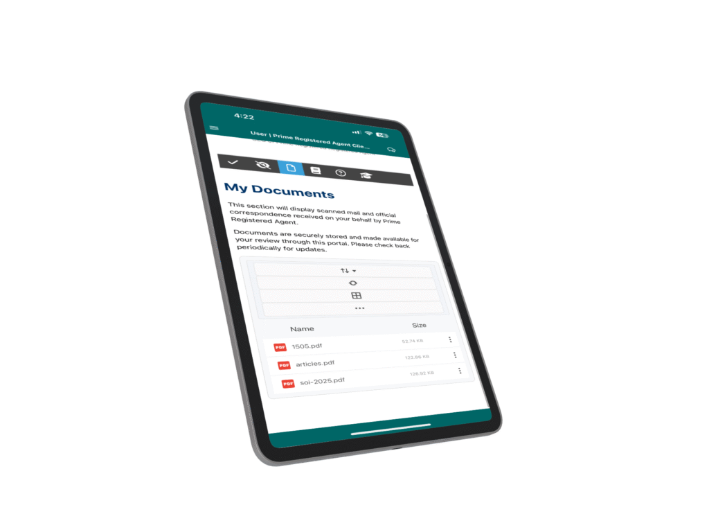 Prime Registered Agent Documents App