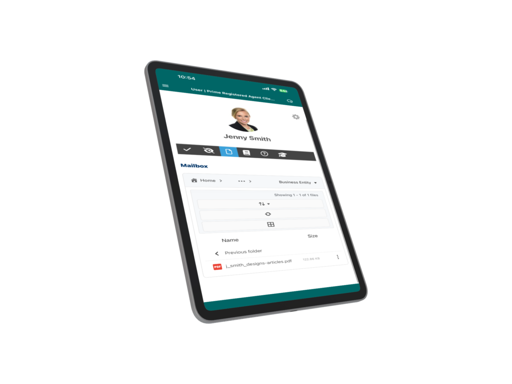 Registered Agent App Mailbox Tablet